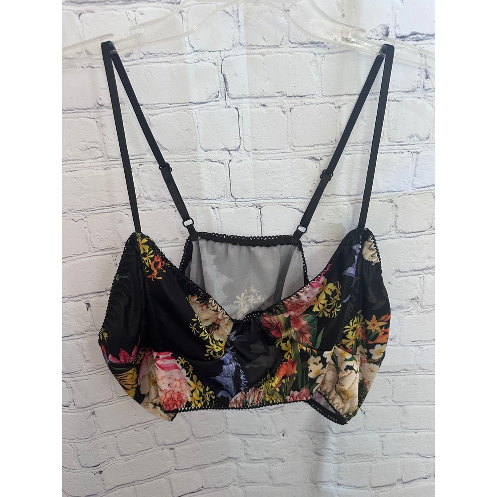 Floral Bralette Black Lingerie‎ Sheer Unlined Adjustable Straps
